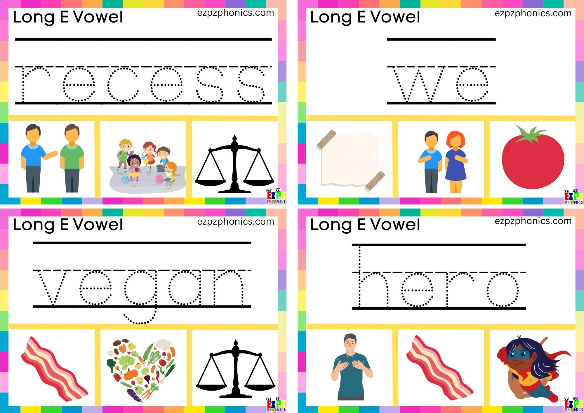 Write the word and clip the correct image Clip cards for long e vowel e words group 2